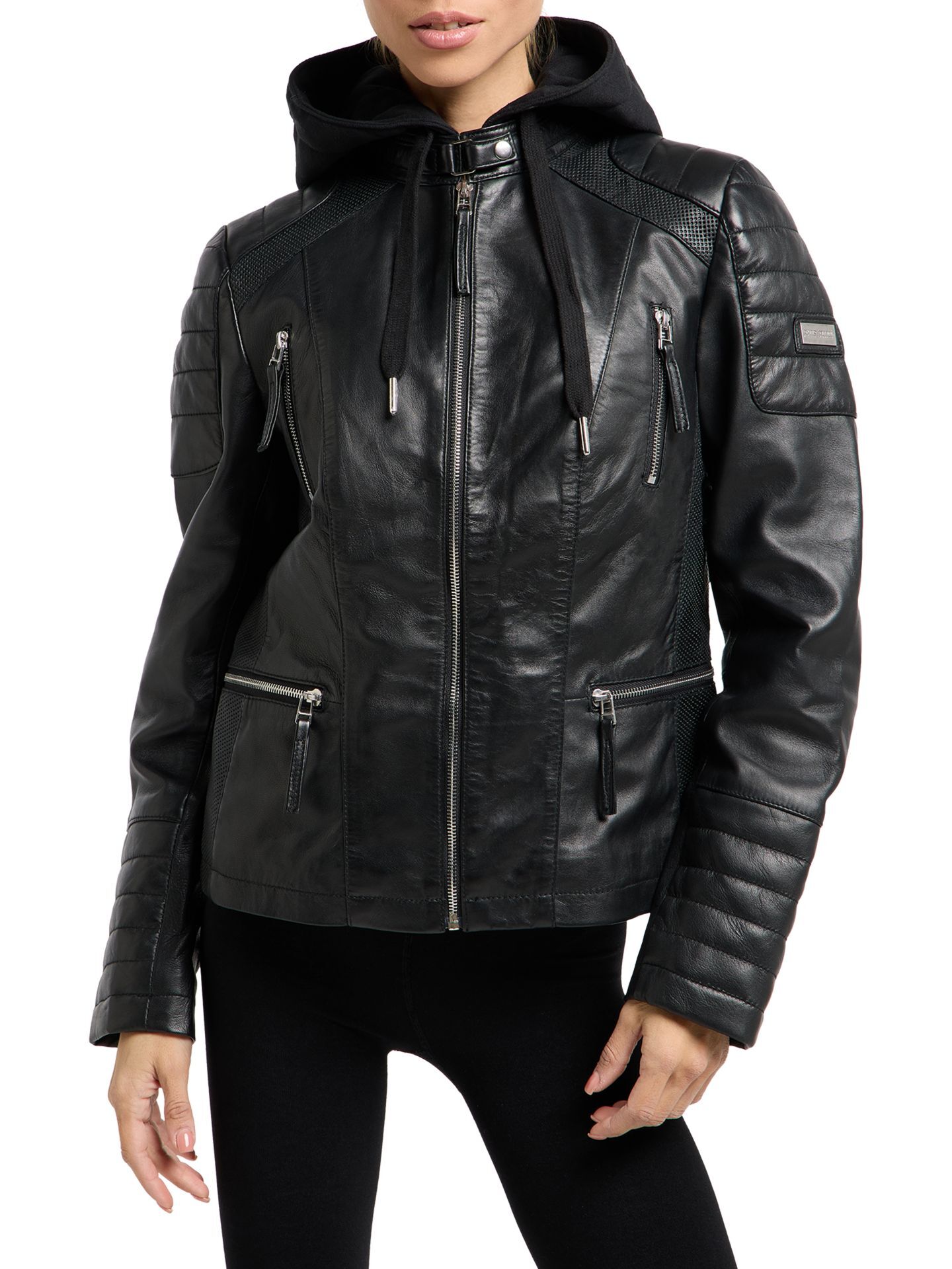 Damen Lederjacke mit Sweatkapuze