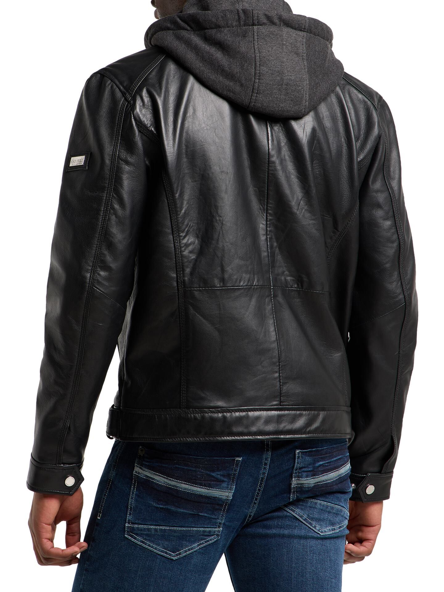  Lederjacke mit Sweatkapuze
