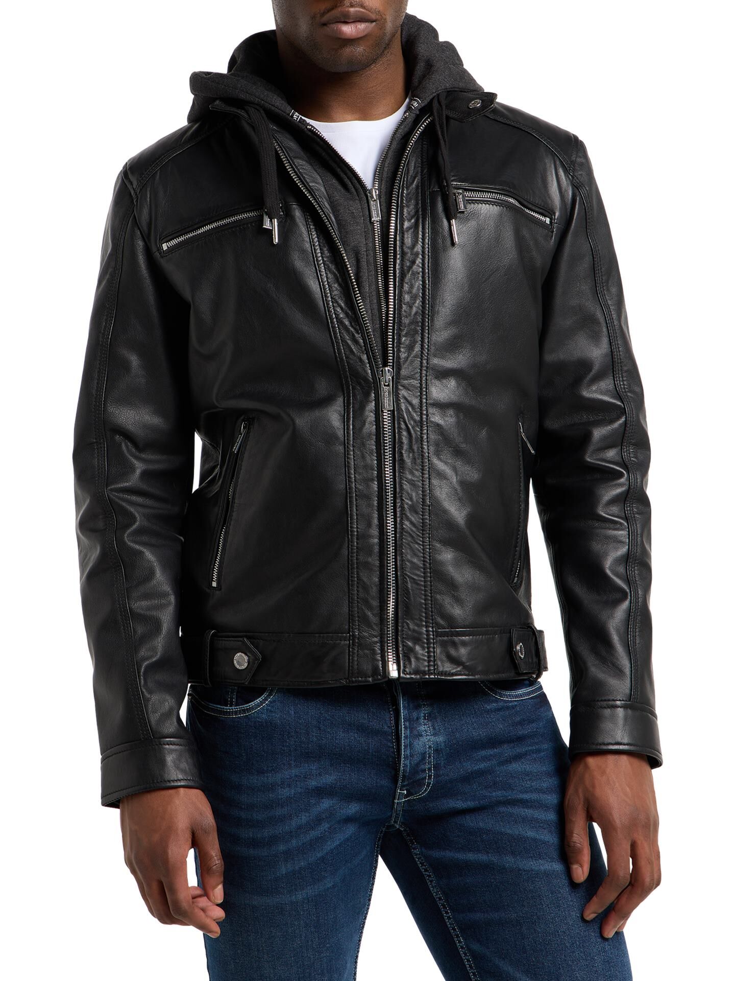 Lederjacke mit Sweatkapuze