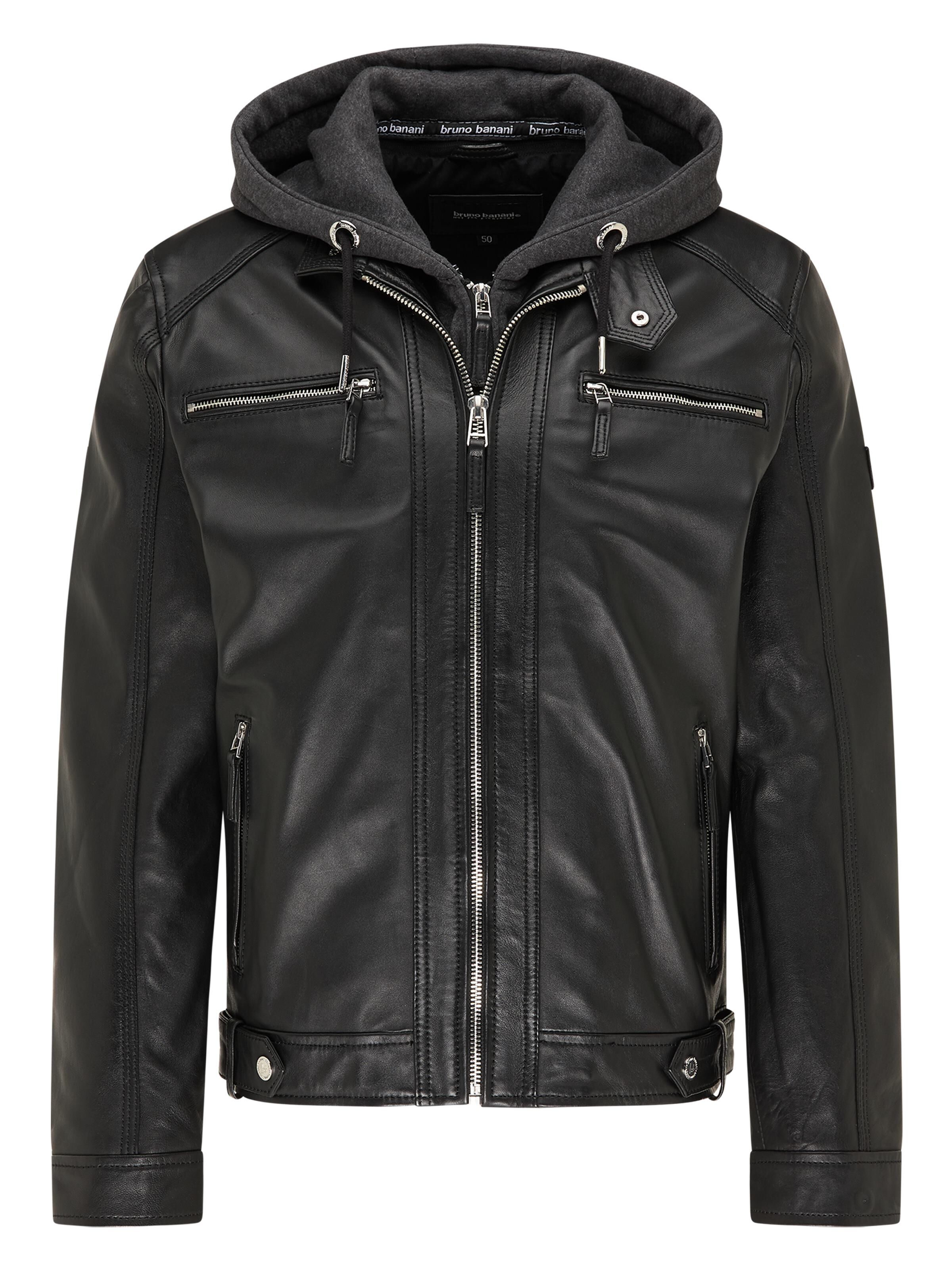 Lederjacke mit Sweatkapuze