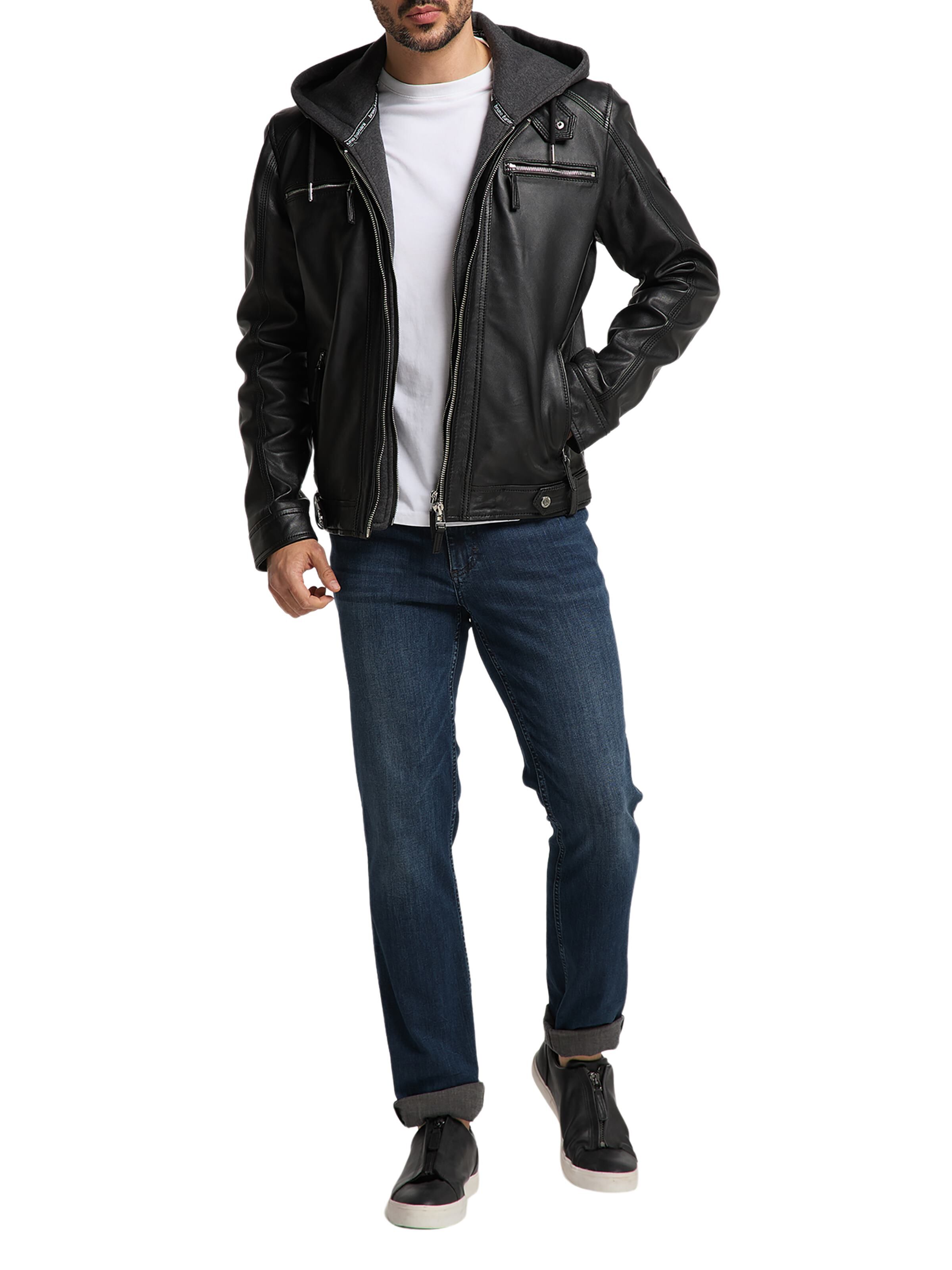 Lederjacke mit Sweatkapuze