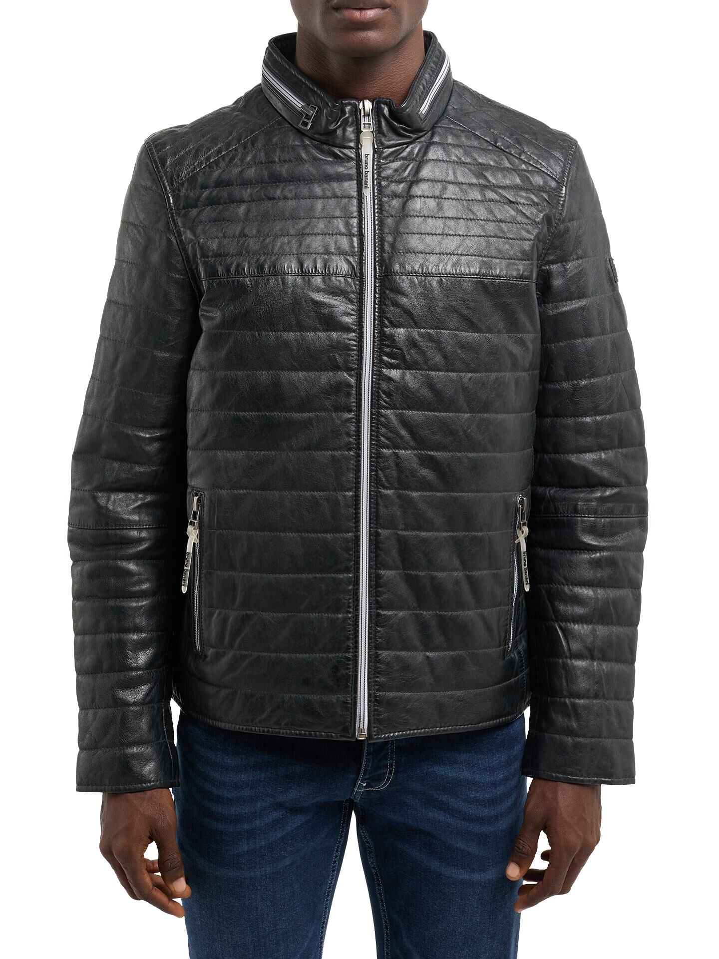 Gesteppte Lederjacke mit Stehkragen