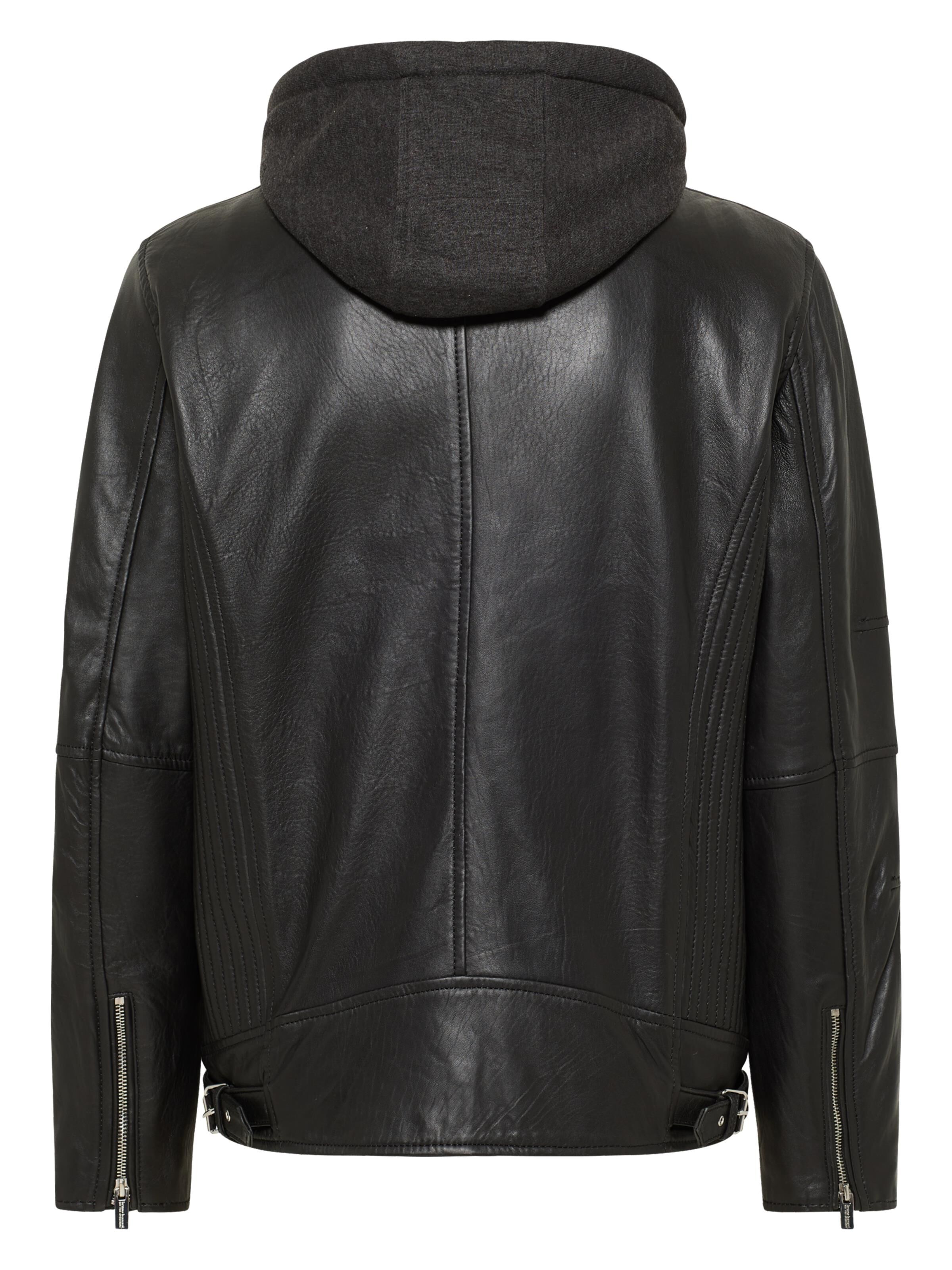 Lederjacke mit Sweatkapuze