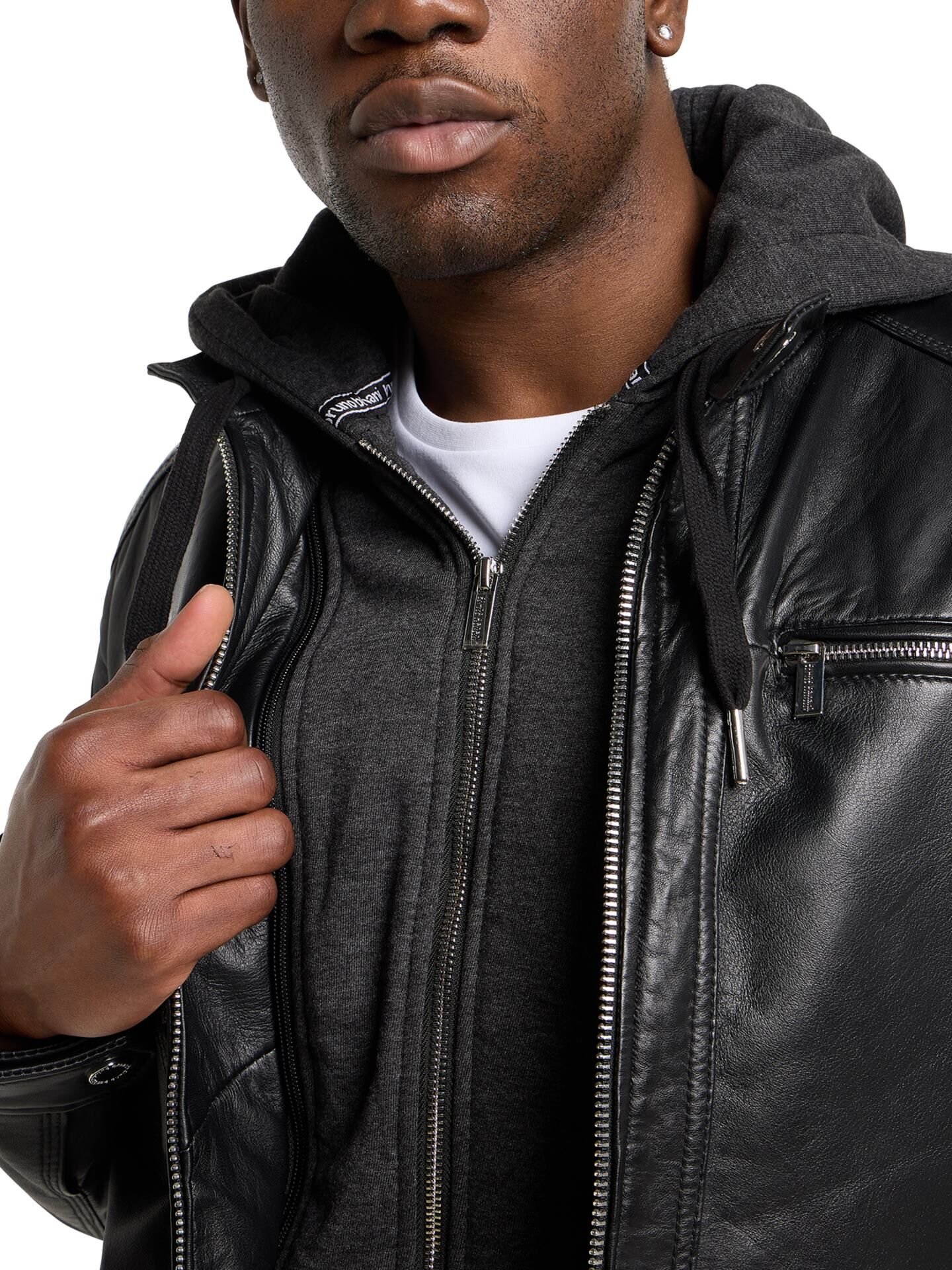  Lederjacke mit Sweatkapuze
